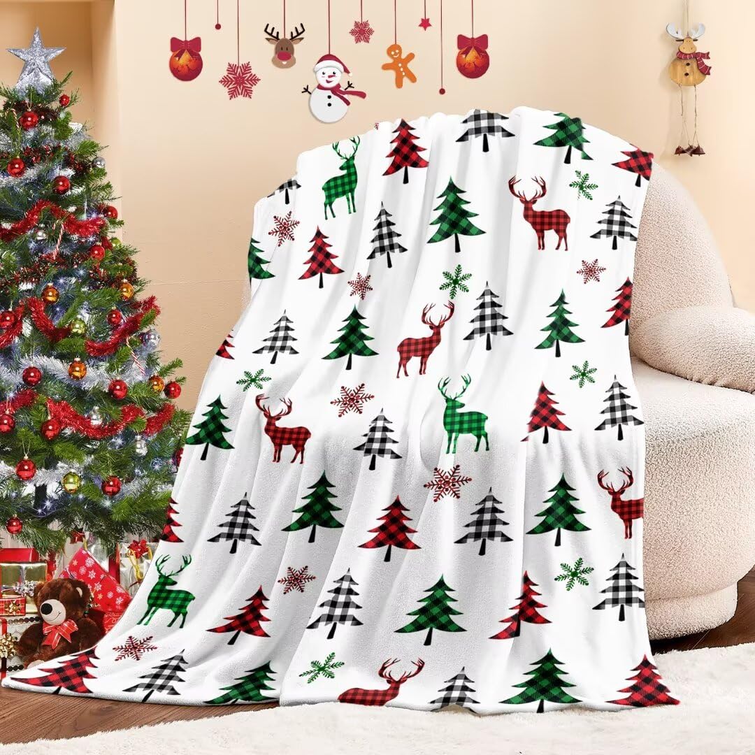 Jameswish Christmas Blanket Christmas Tree Deer Flannel Throw Blanket Soft Plush Blanket for Couch Sofa Bed Christmas Home Decor 50x60”