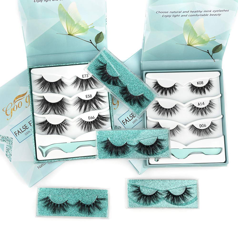 GOO GOO Mink Eyelashes, Fake Eyelashes 25mm Dramatic Long 3 Styles Multipack Siberian 3D Mink Fur Eyelashes Natural Layered Hand Made Strips Eyelashes Fluffy Full False Eyelashes for Make Up