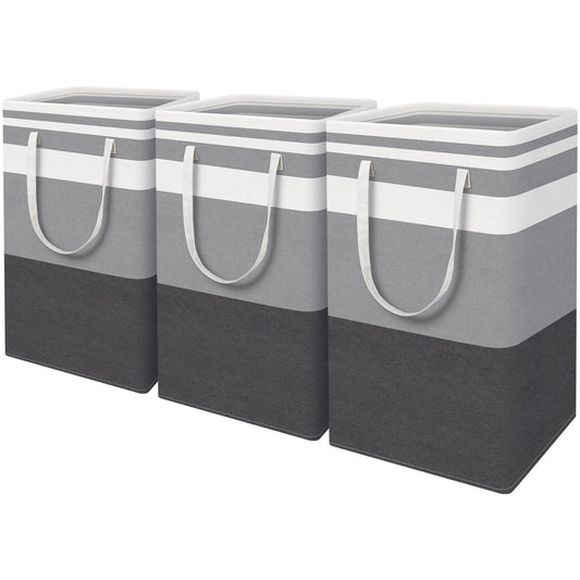 HomeHacks 3-Pack Large Laundry Basket, Waterproof, Freestanding Laundry Hamper, Collapsible Tall Clothes Hamper with Extended Handles for Clothes Toys in The Dorm and Family-(Gradient Grey, 88L)