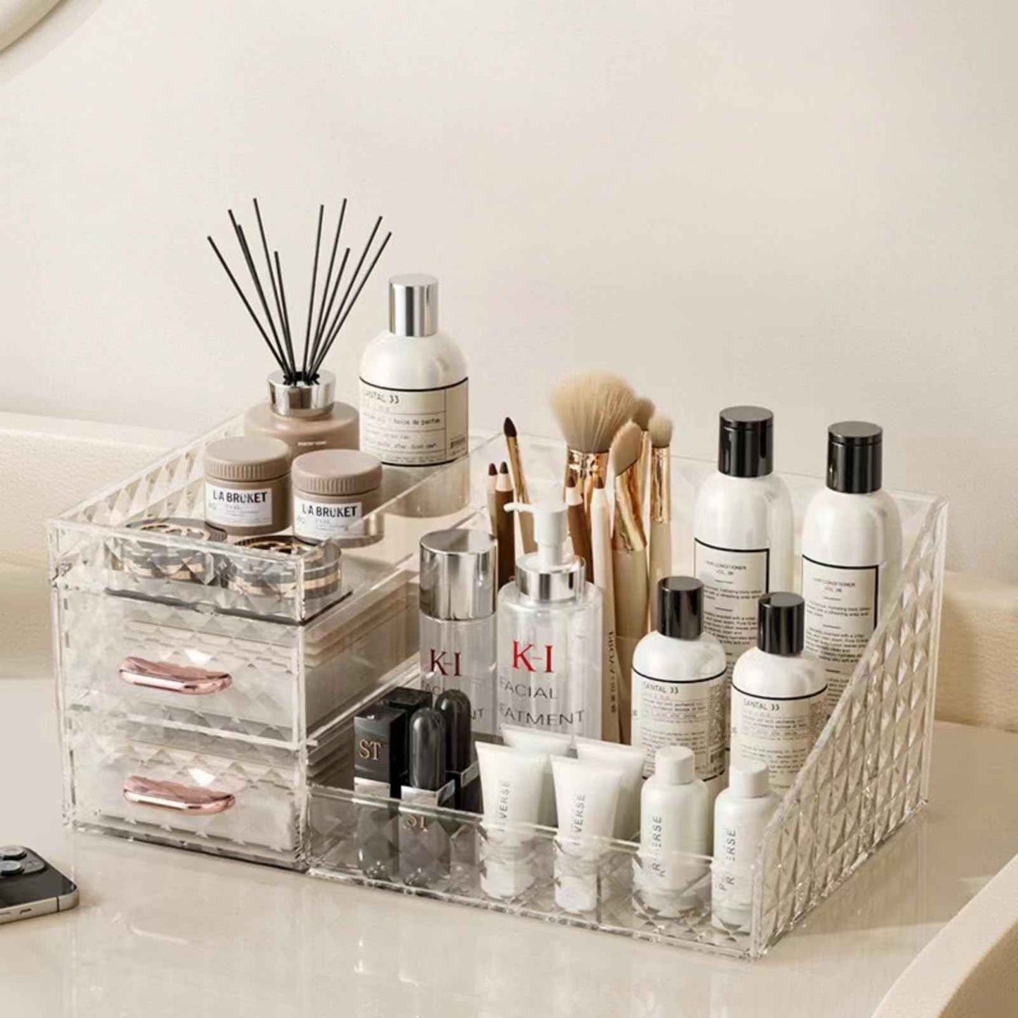 Clear Makeup Organizer for Vanity,Desk Makeup Caddy With Drawers for Cosmetics,Lipsticks Nail Care Skincare Jewelry Countertop Organizers,Cosmetic Display Cases for Bathroom, Dresser (Clear)