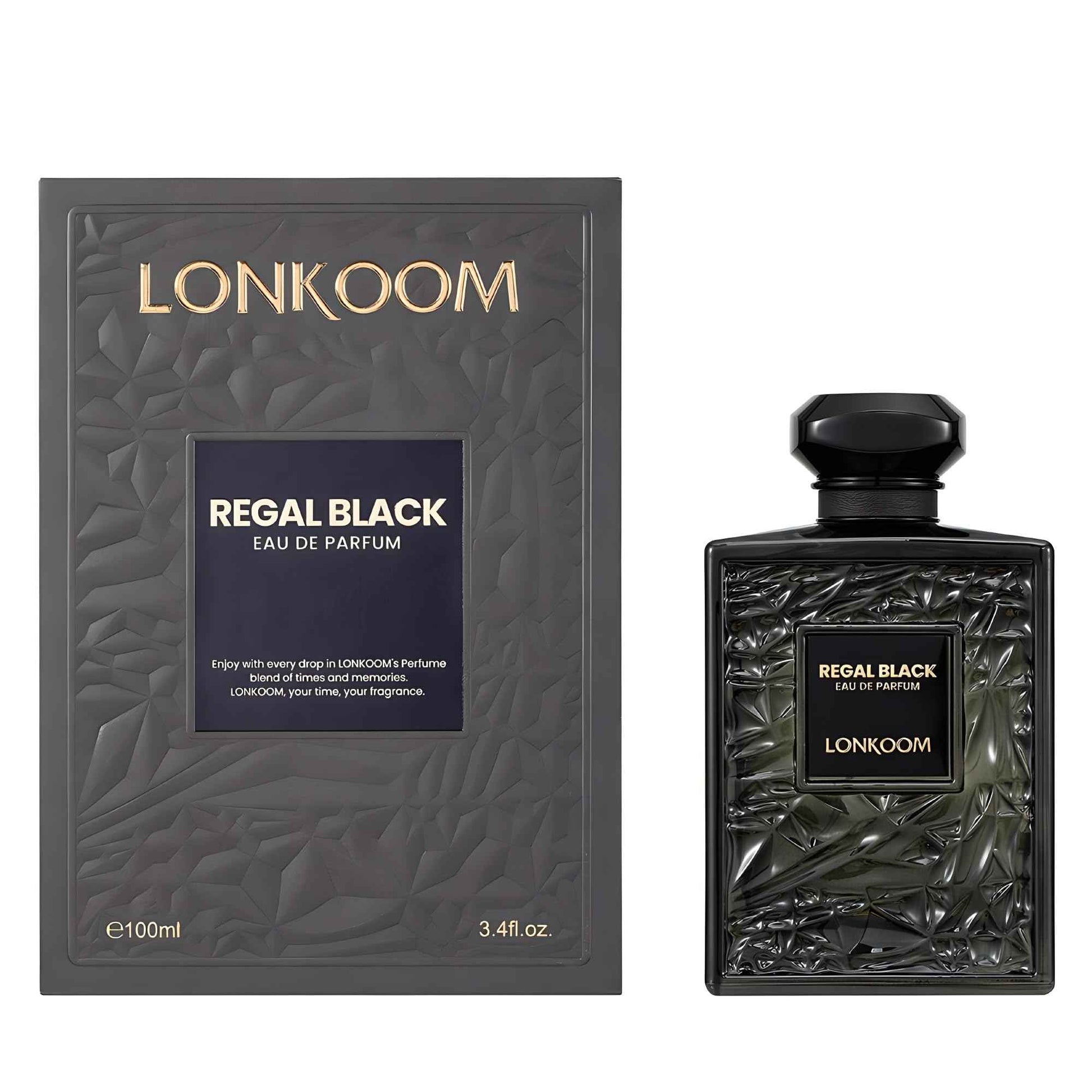 LONKOOM Regal Black Perfume for Men, Woody Spicy Eau De Parfum Spray Long-Lasting Fragrance Cologne 3.4 Fl Oz/100ml, Notes of Frankincense Black Pepper Bergamot Vetiver Papyrus Sandalwood Rose Saffron