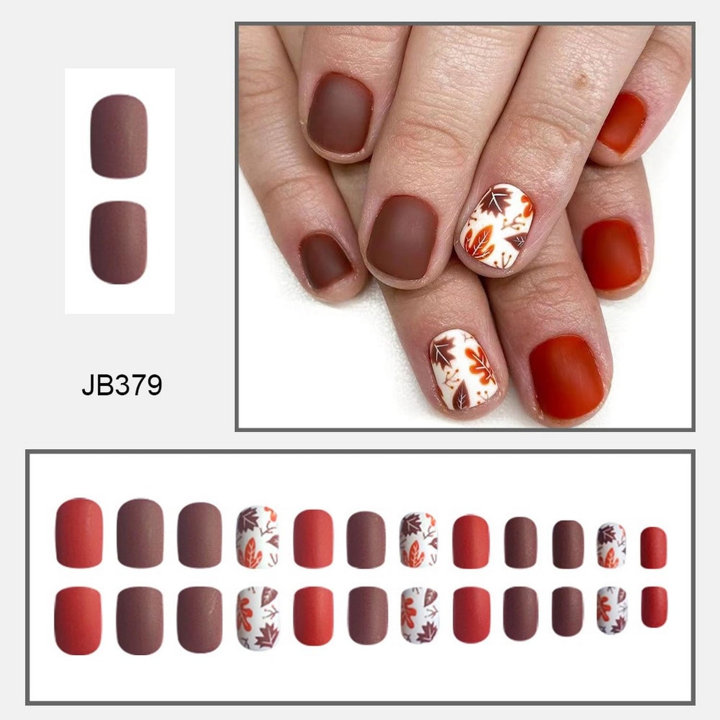 24 Pcs Fall Press on Nails Short Square Fake Nails Maple Leaf Designs False Nails Matte Brown Red Acrylic Nails Full Cover Stick on Nails Autumn Thanksgiving Nails for Women Manicure Decoration