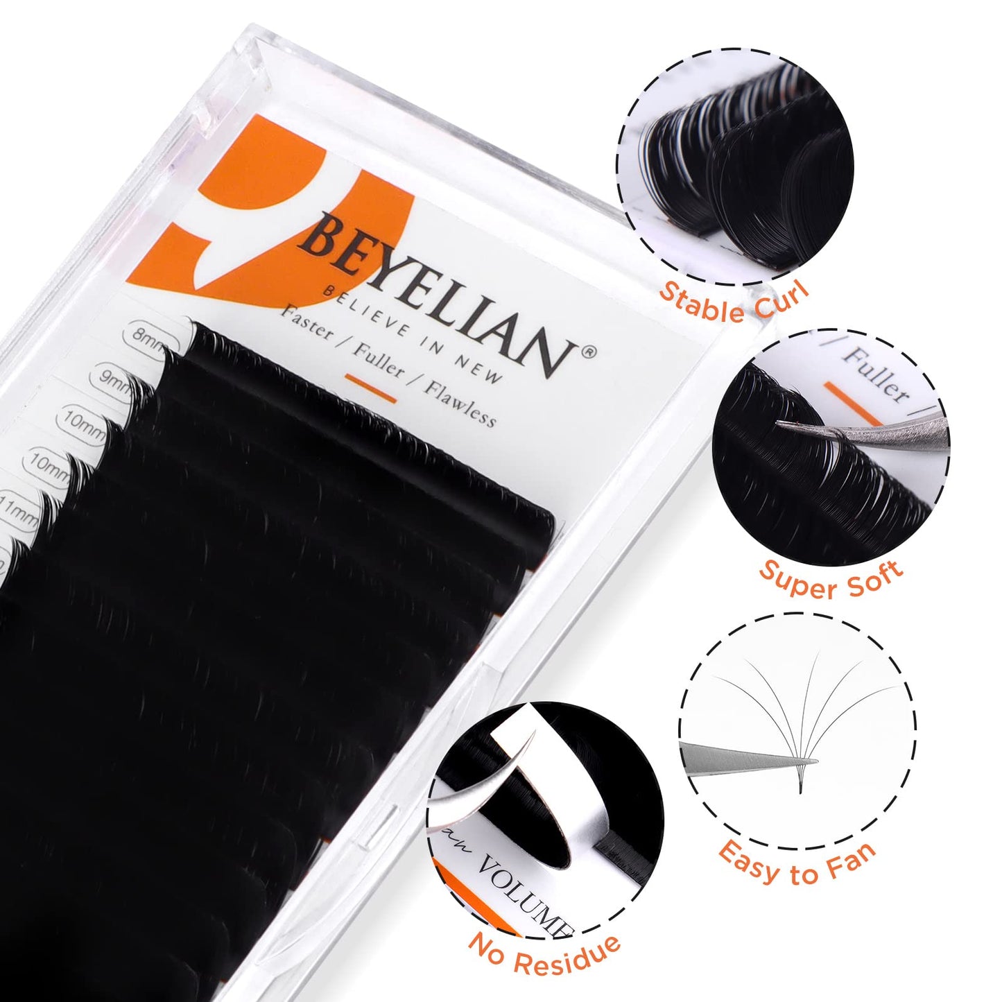 BEYELIAN Volume Lash Extensions, Easy Fan Eyelash Extensions, 0.03 D Curl 8-15mm Mixd, Self Fanning Individual Lashes, Semi-permanent Long Lasting Blooming Lashes for Professional Salon Use