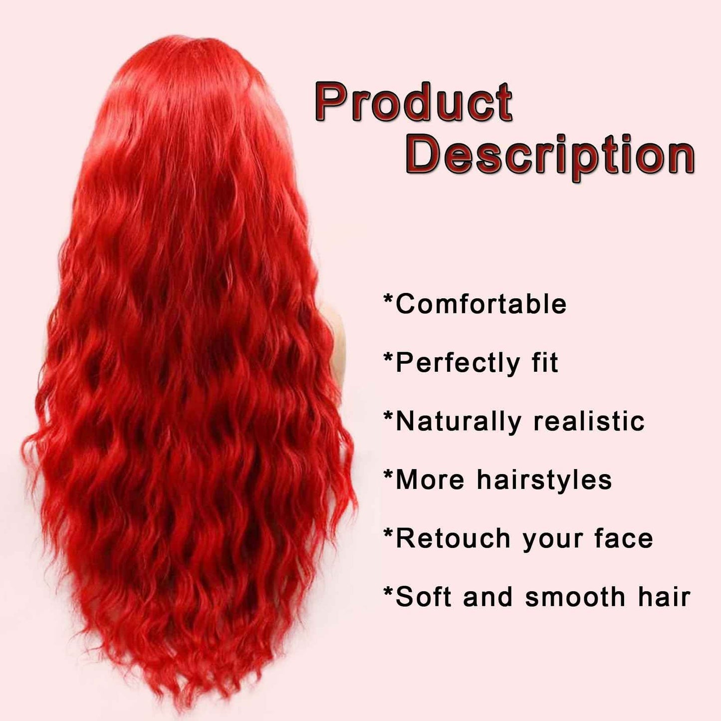 AFBeauty Bright Red Synthetic Lace Front Wig for Women Pastel Red Lace Front Wigs Pre Plucked Hairline Long Loose Wavy Curly Synthetic Lace Front Wig Glueless Heat Resistant 26 Inch Daily Cosplay