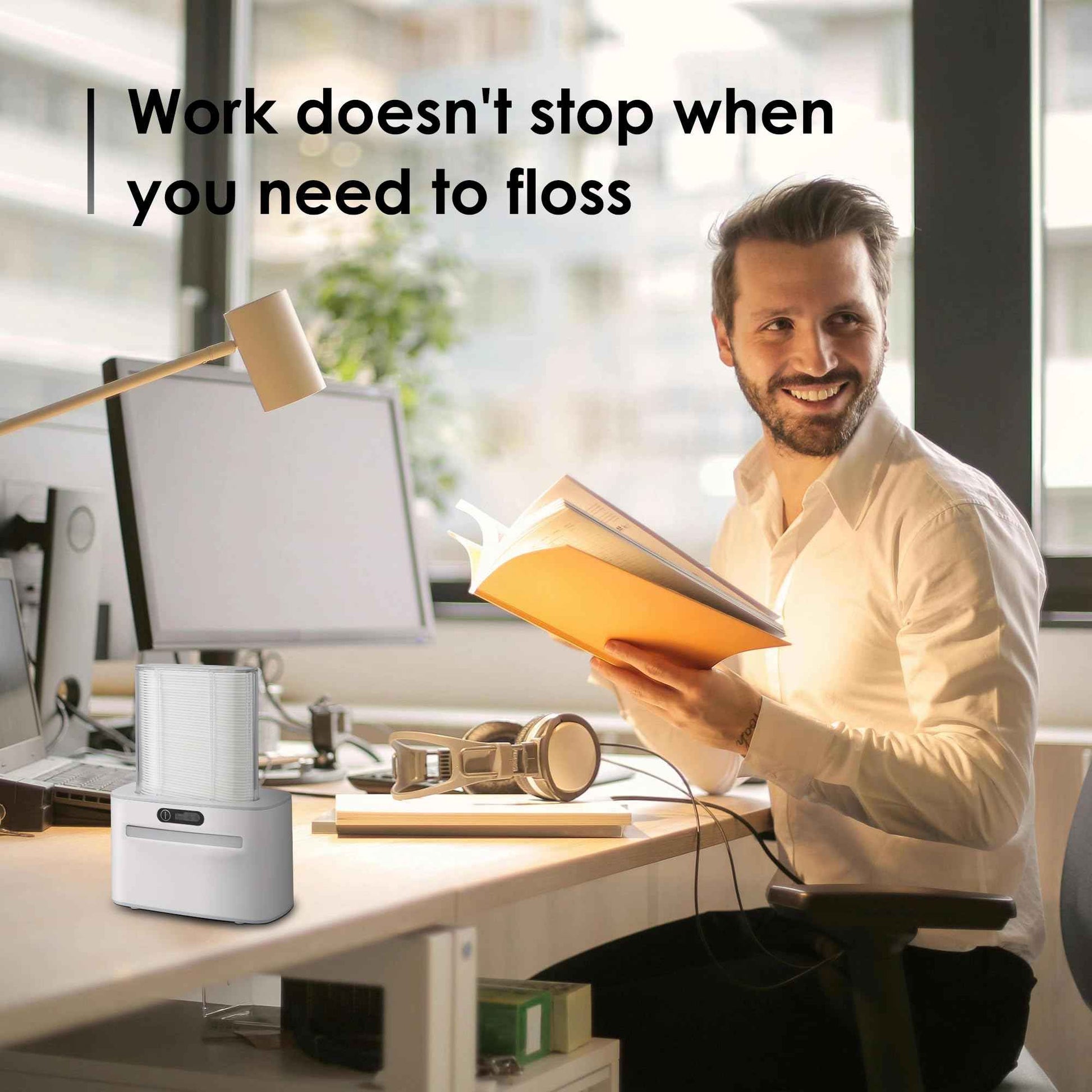 Smart Touchless Floss Pick Dispenser with Sensor - Refillable and Rechargable with 2 Cartridges (100 Picks) - Innovative and Hygienic Floss Pick Holder (Light Gray)