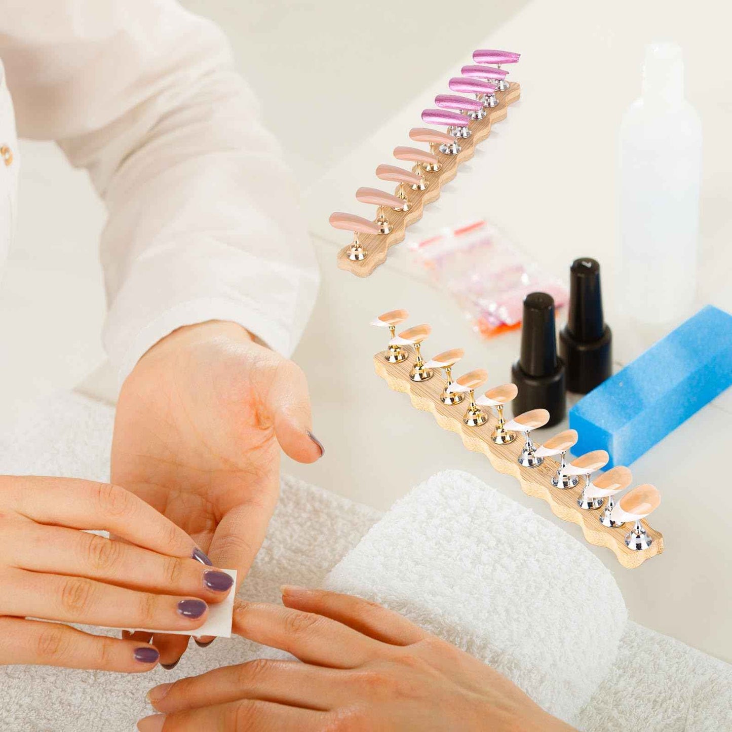 Tbestmax 2 Sets Nail Holder Stand for Press on Nails Display Wooden Wave Shape Nails Holder