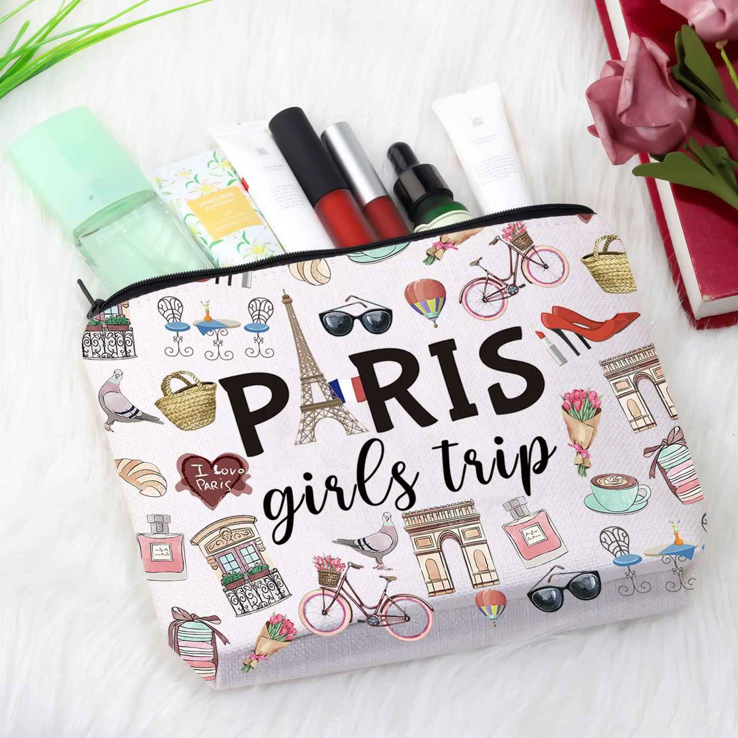 Paris Weekend Gift Bag - Vacation Theme Travel Bag with Paris Skyline Design - Perfect for Girls' Trip to France