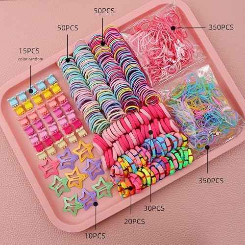 889 pcs Elastic Hair Ties for Girls Hair Accessories Ponytail Holders Colorful Rubber Bands Set with 14 pcs Cute Hair Clip