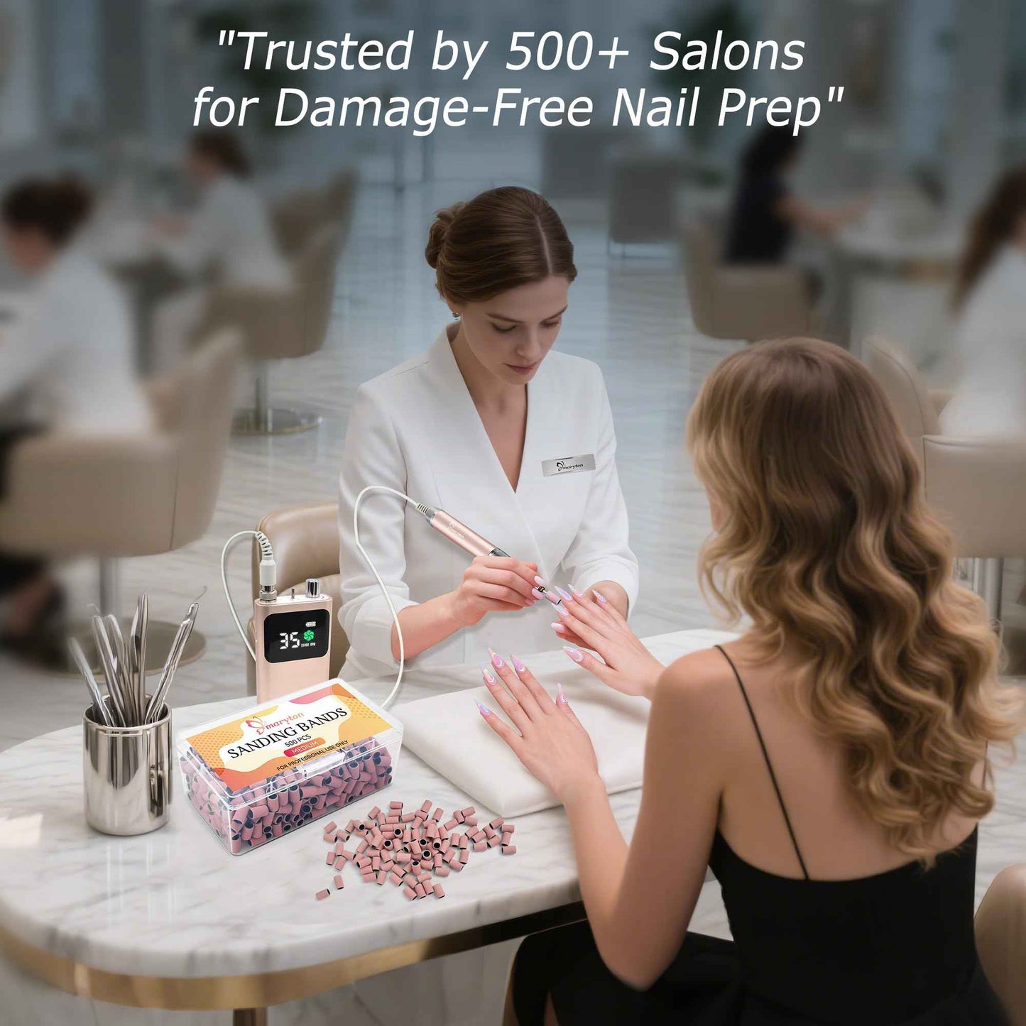 Maryton 500 Pcs Sanding Bands for Nail Drill, Medium Grit Nail Sanding Band Bulk for Professional Salons Manicure and Pedicure