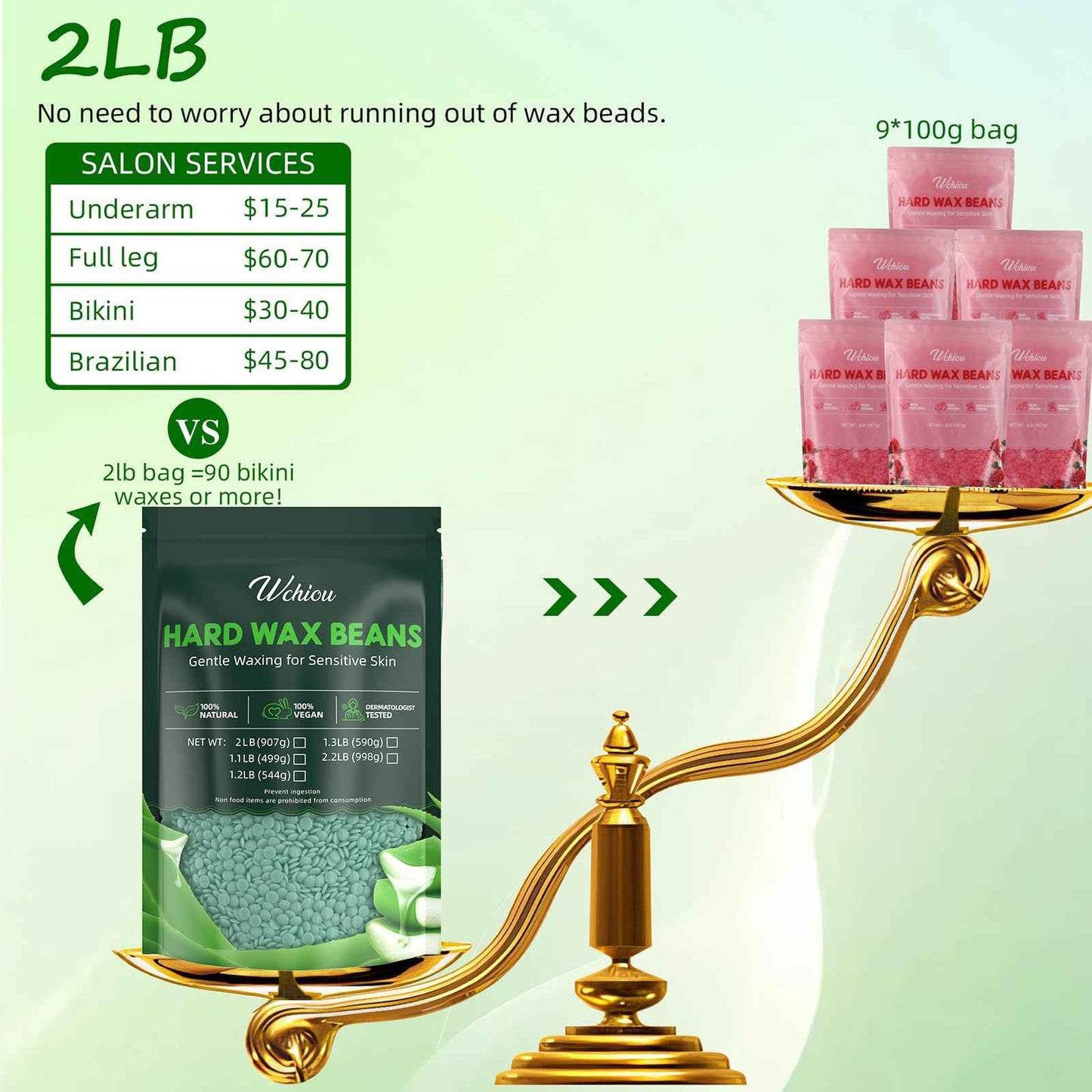 Wax Beads, Hard Wax Beads for Hair Removal, 2lb Waxing Kit for Women, With Pure Aloe Vera for Sensitive Skin, For Face, Eyebrow, Leg, Bikini, Brazilian Waxing, Coarse Body Hair Specific