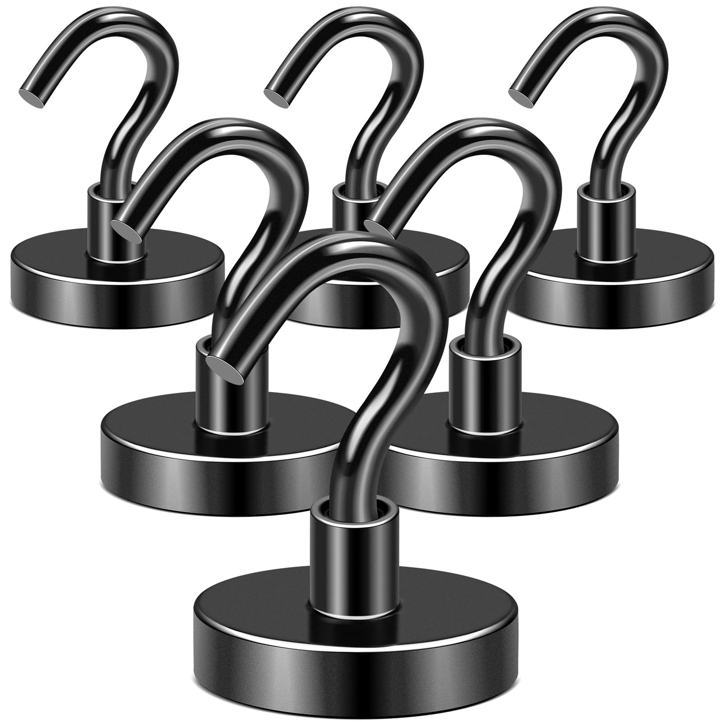 DIYMAG Black Magnetic Hooks, 118 LB Heavy Duty Strong Magnet with Hooks, Strong Rare Earth Neodymium Magnet Hooks for Hanging, Magnetic Hanger for Curtain, Home, Kitchen, Workplace, 6 Packs