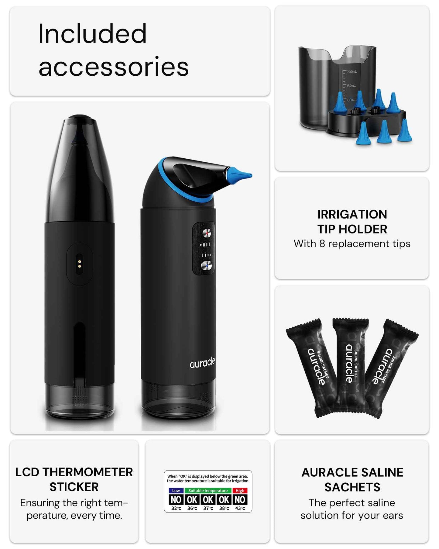 Auracle Ear Wax Removal - Eddy Ear Cleaner, Ear Cleaning Kit With 4 Water Pressure Modes, Safe and Effective Ear Wax Cleaner w/ 8 Irrigation Tips, Electric Ear Irrigator, 55dB Quite, IP65 Shower Ready