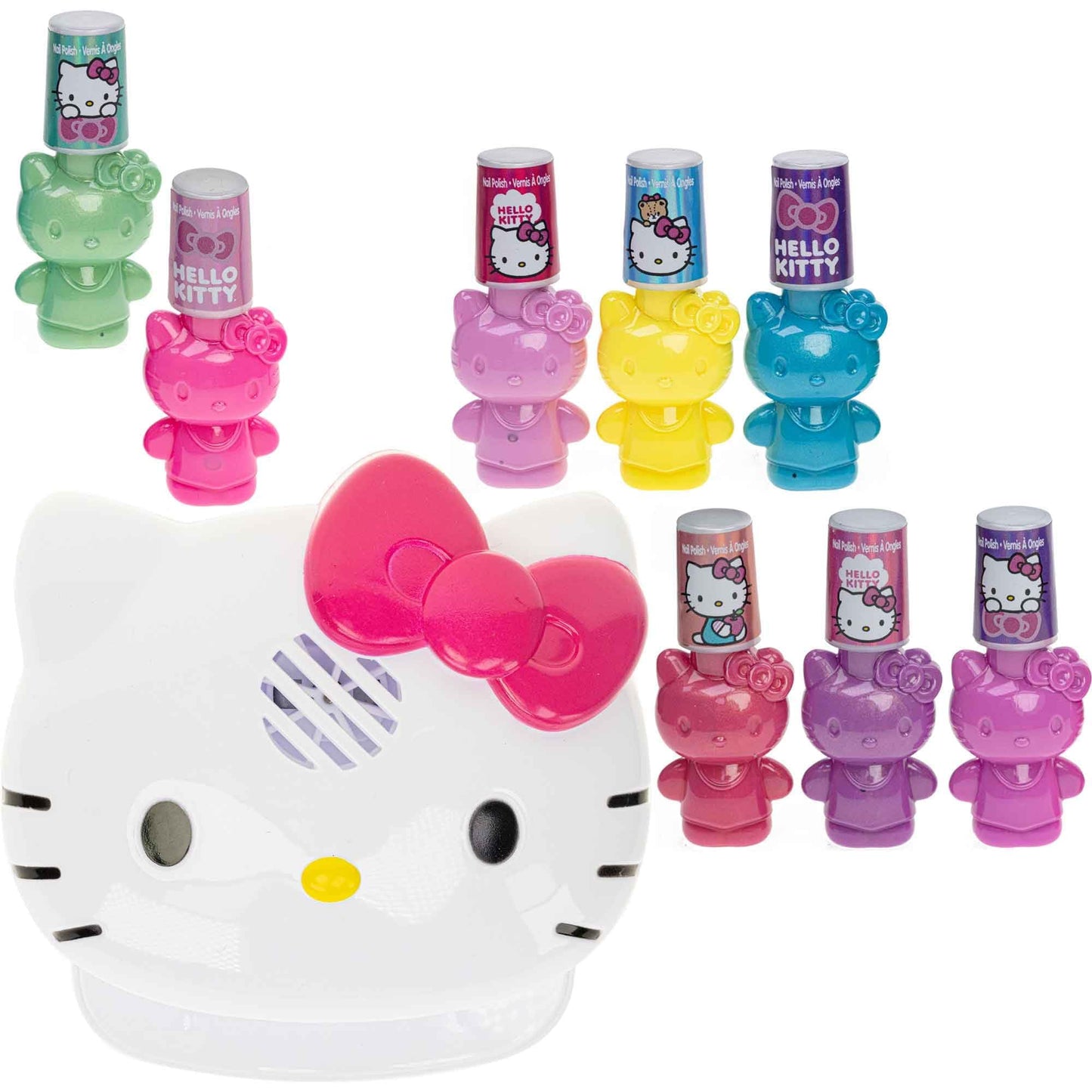 Townley Girl Hello Kitty and Friends 8 Pack Non-Toxic Peel-Off Shimmer and Opaque, Water-Based Safe Nail Polish Set with Nail Dryer for Kids, AA Batteries Not Included, Ages 3 and Up