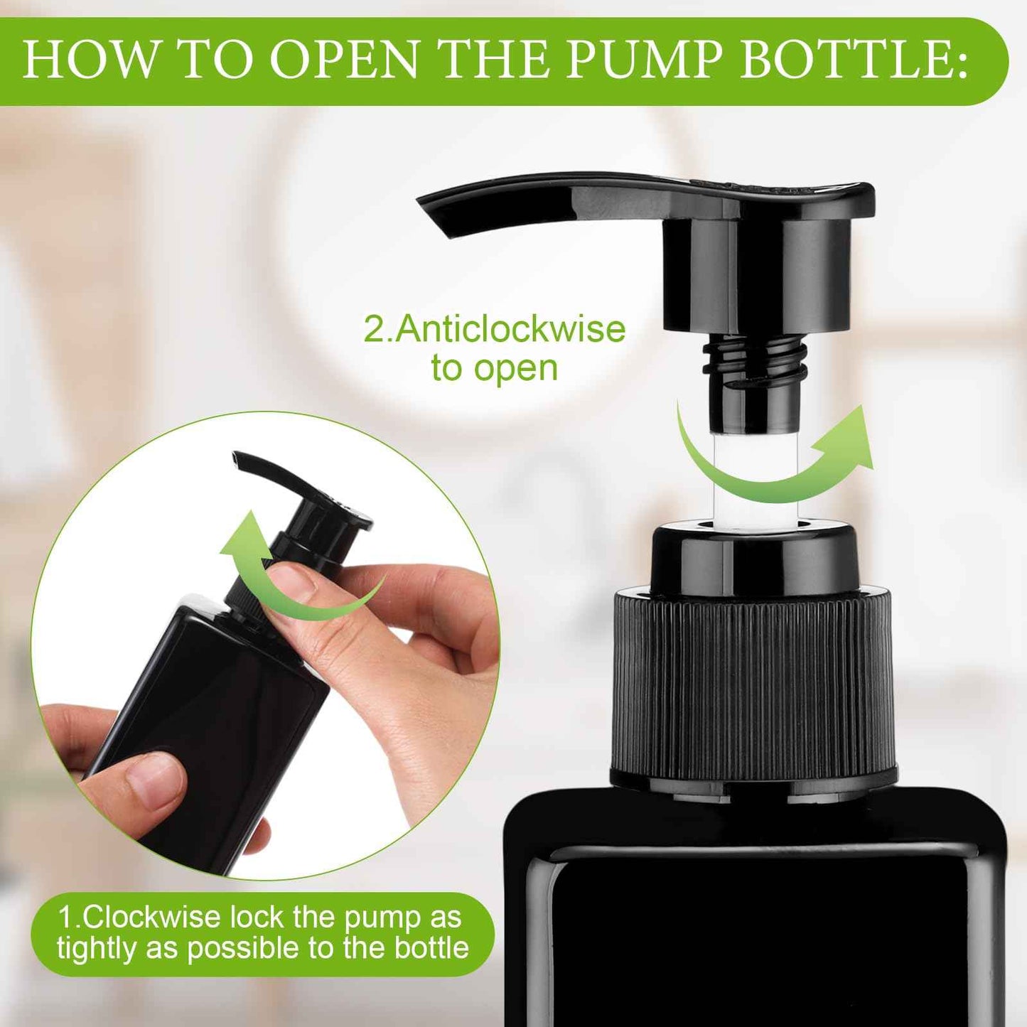 Chunful 24 Pcs Soap Dispensers Plastic Pump Bottles 8.5 oz Refillable Dishwashing Liquid Dispenser with Pump Leakproof Empty Lotion Shampoo Bottles Containers (Black)