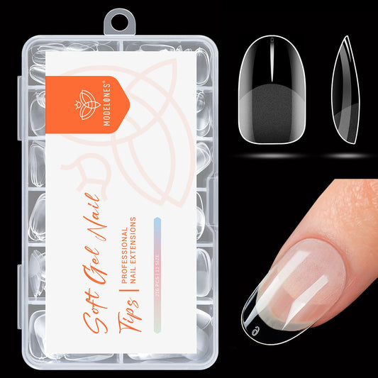 modelones Short Round Nail Tips, Pre-shaped Full Cover Fake Nails Soft Gel Acrylic Nail Tips 216PCS 12Sizes