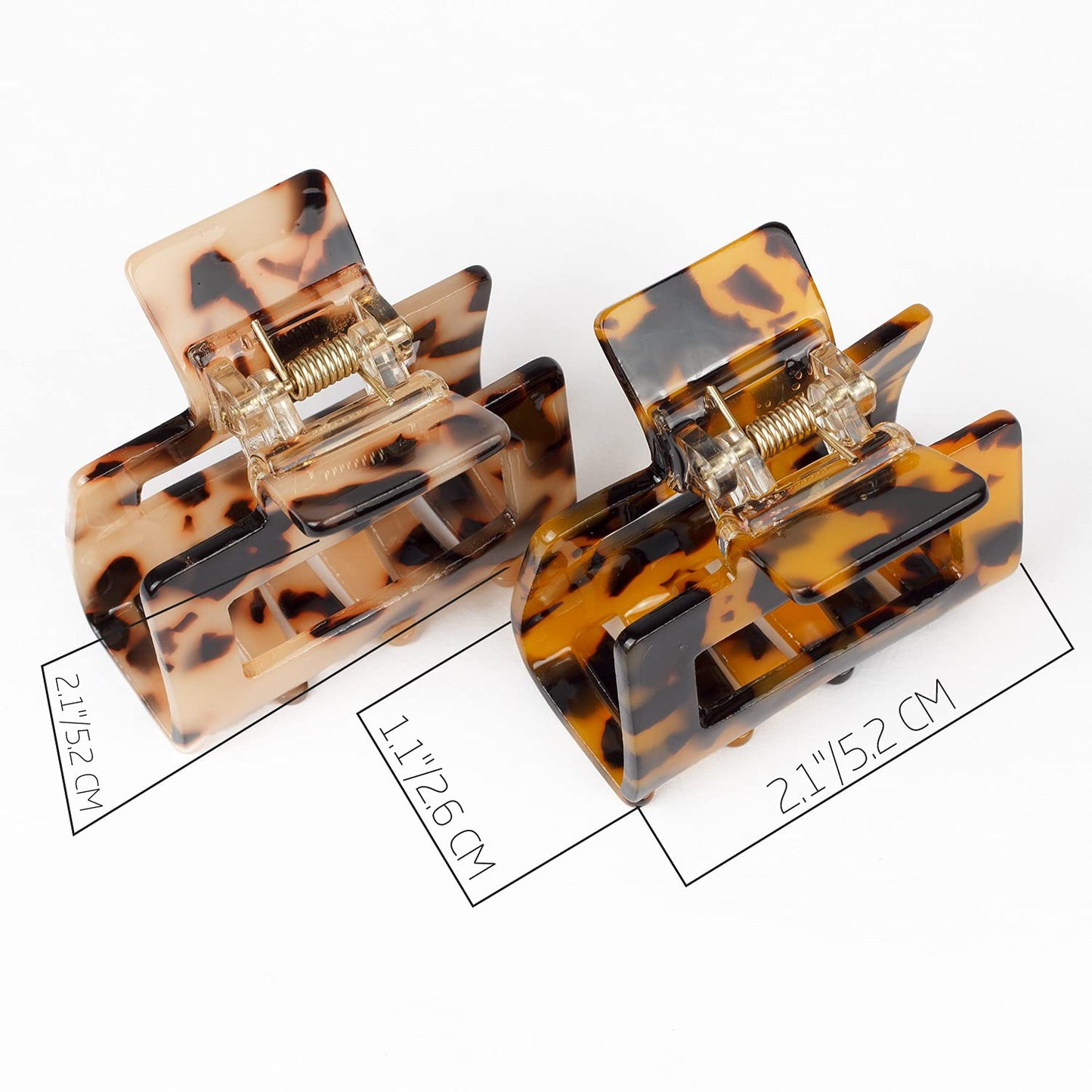 JIRIS 2PCS 2 Inches hair claw clips Banana Clips Barrettes French Design celluloid Leopard print Small Rectangular amber Fashion Accessories for Women hair clips