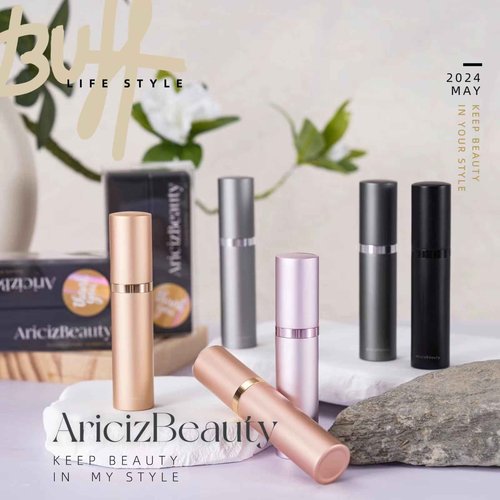 AricizBeauty Travel Refillable Perfume Fragrance Atomizer 0.17fl.oz/5ml. Cologne Pocket Recyclable Portable Sprayer Bottle. Mini Scent Pump Case Dispenser Perfume Container (DEEP GREY + ROSE GOLD)
