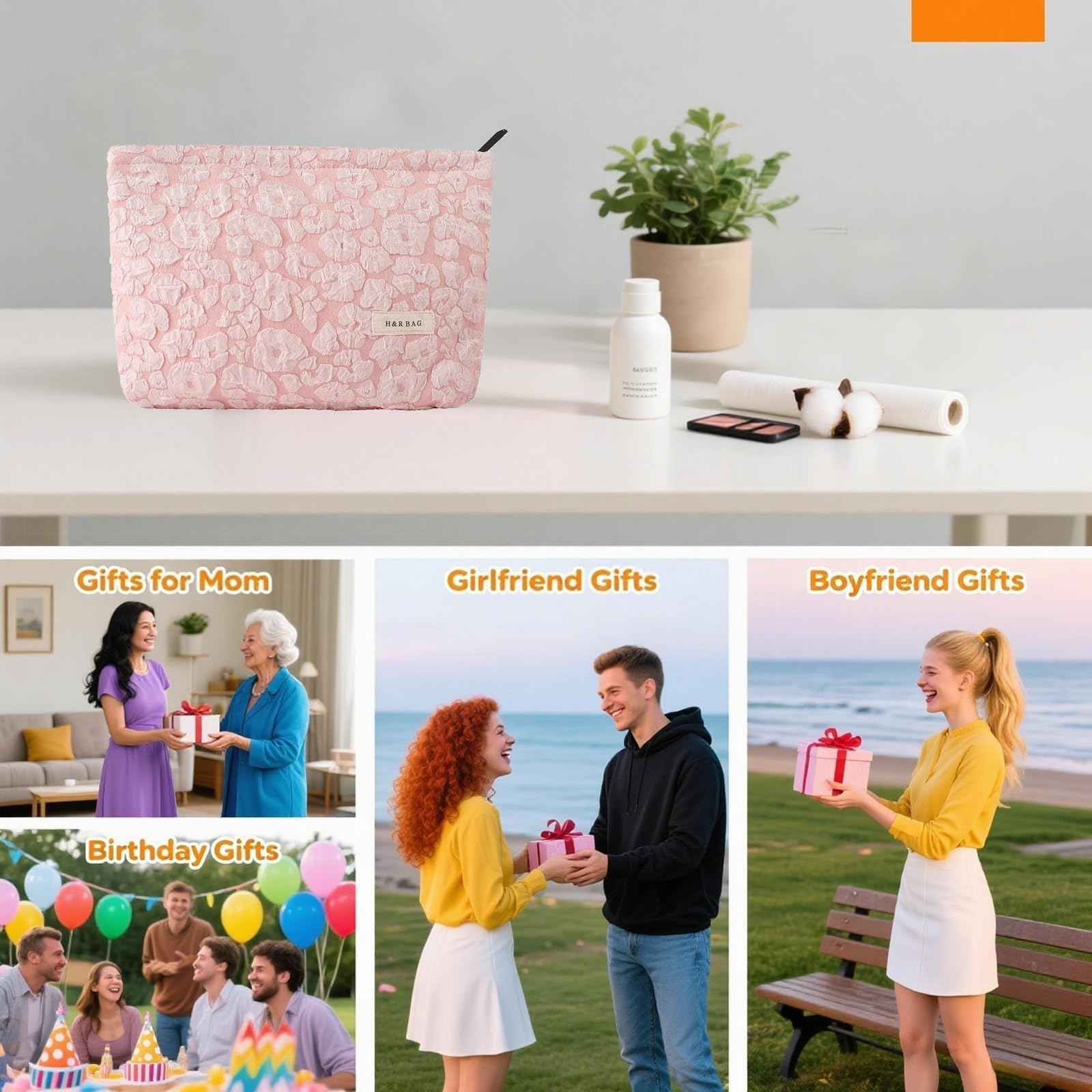 lllyan Makeup Bag Travel Cosmetic Bag for Women Floral Makeup Bag Small Cosmetic Pouch Purse with Zipper Gifts for Girlfriend and Best Friend(Pink)