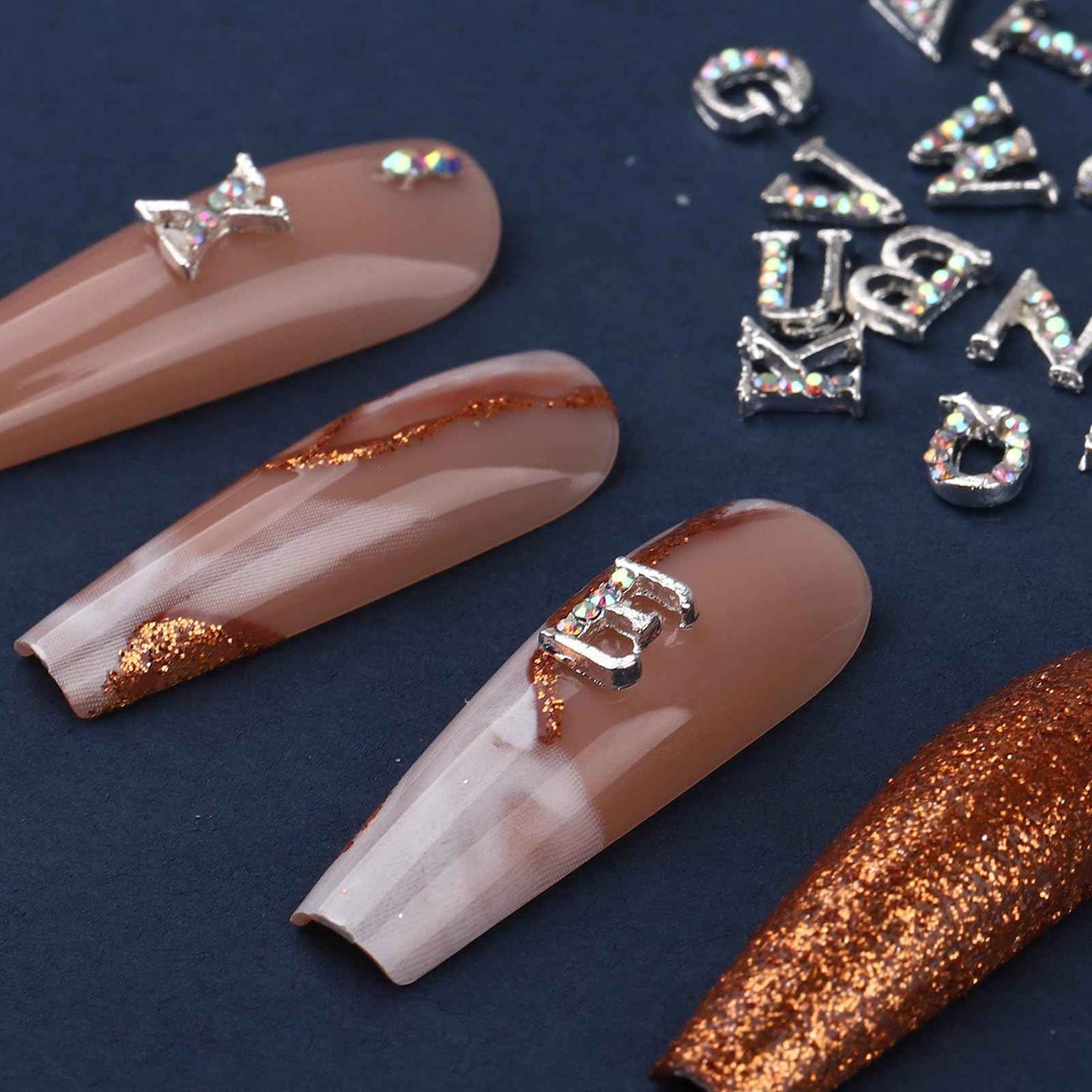 ROFIBUT Silver Letters Nail Charms Alloy English Alphabet Stud Nail Gems with Rhinestones Design 3D Shiny Letter Capital Nail Diamonds for Women Acrylic Nails Bling Jewels Making Crafts Manicure 26Pcs