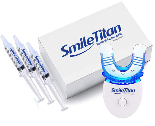 Smile Titan Teeth Whitening Kit with LED Light, 3 Carbamide Peroxide Teeth Whitening Gel Express Teeth Whitener. Remove Stains from Coffee, Smoking, Wine, Food (5 Piece Set)