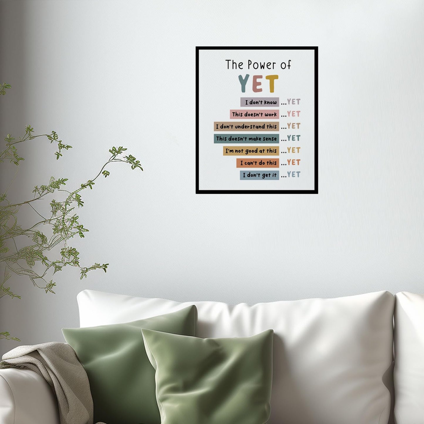 The Power of Yet Print Therapy Office Decor Poster Kids Room Wall Decor Boho Classroom Growth Mindset Mental Health Poster Classroom Decor School Counselor Power of black framed (8x10 Print + Framed)