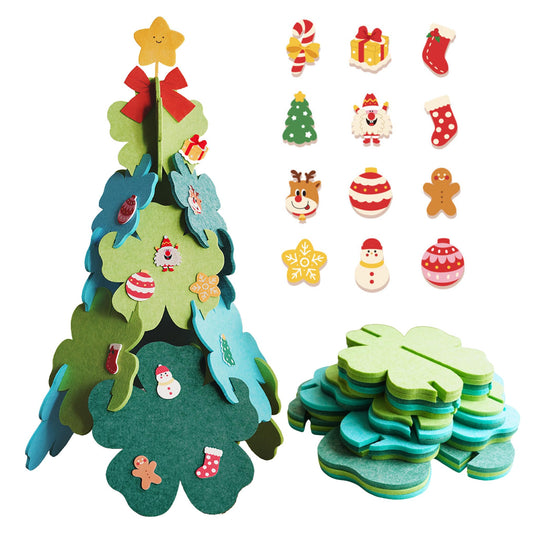 JOYOUCI 3.8ft 3D Felt Christmas Tree for Kids - Portable Folding Christmas Tree with Decorations, Unique Space-Saving Design for Bedrooms