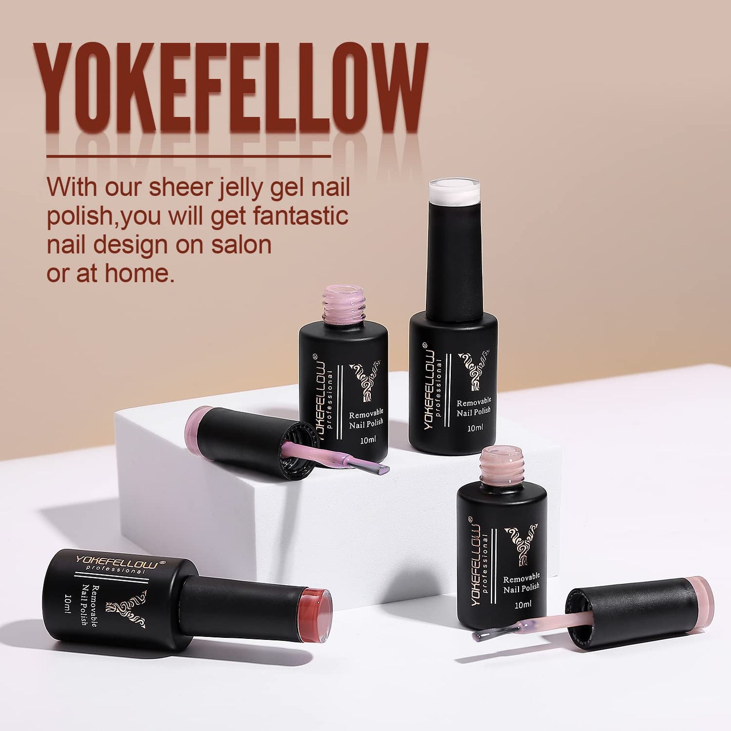 YOKE FELLOW Jelly Gel Nail Polish, Nude Gel Polish Sheer Red Jelly Gel Nail Polish Soak Off UV Gel Nail Polish for Nail Art Manicure at Home Salon 0.33 Fl Oz