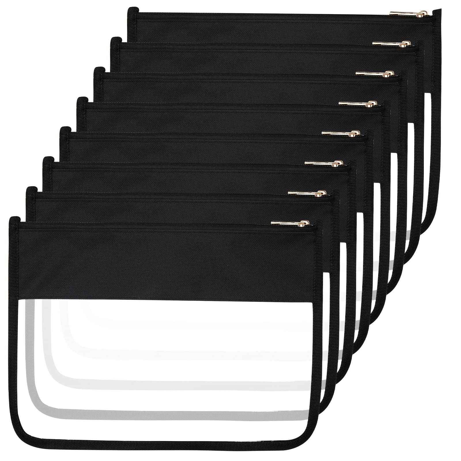 Teling 8 Pieces Clear Makeup Bags DIY Chenille Letter Pouch Clear Zipper Pouches Travel PVC Oxford Cloth Cosmetic Portable Waterproof Makeup Storage Bag Toiletry Snack Organizer for Women Girls, Black