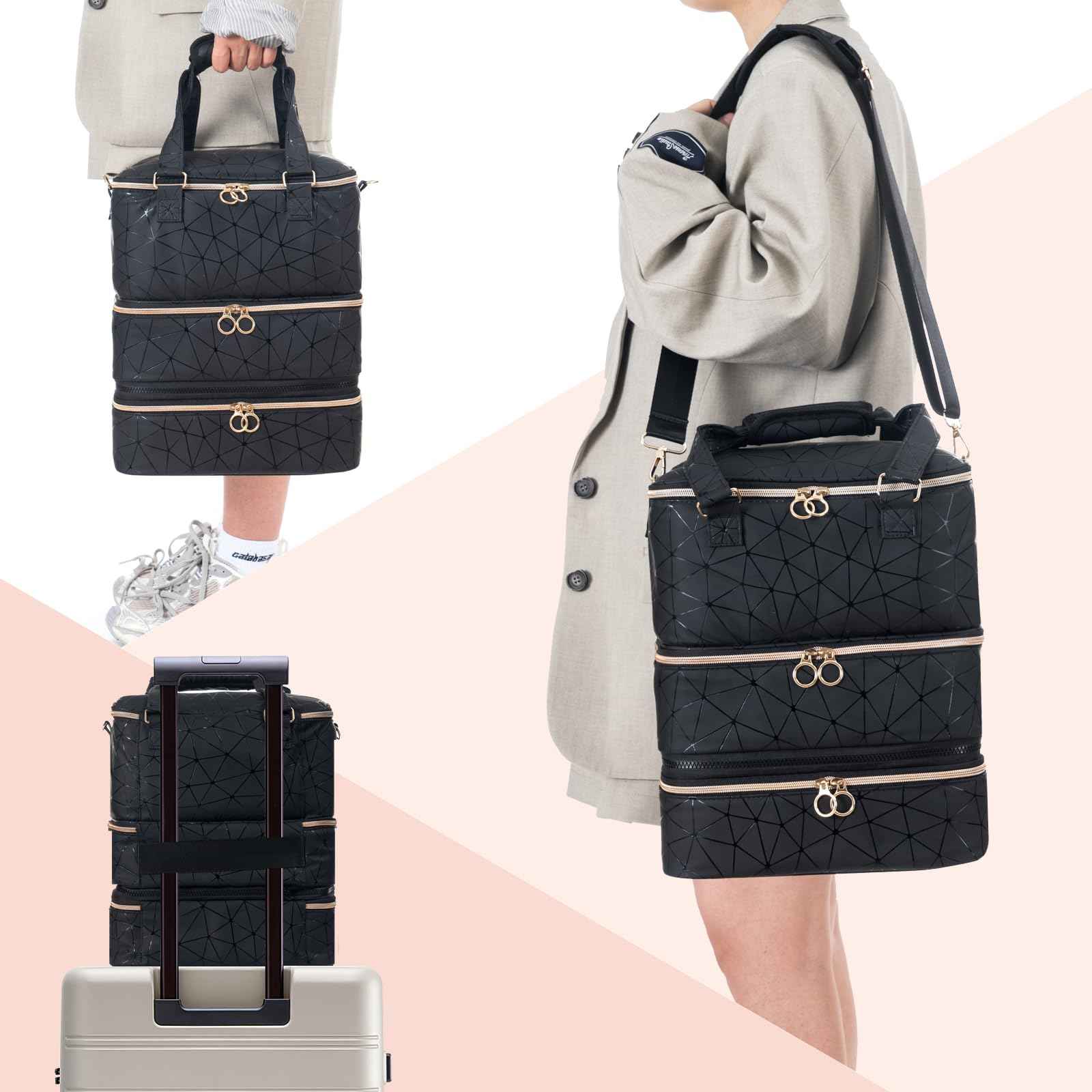 Uross Nail Polish Organizer Bag Holds 84 Bottles Nail Polish & Nail Lamp, Gel Nail Polish Organizers and Storage box for Nail Tech, Nail Kit Supplies Organizer Case-Black