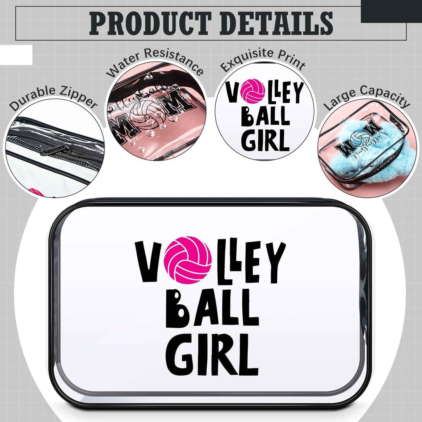 Abbylike 12 Pcs 7 x 4.7 x 2.4'' Cosmetic Bag Gifts Accessories for Makeup Bags Clear PVC Cheer Case Toiletry Zipper Pouch for Women Christmas Xmas (Volleyball Theme)