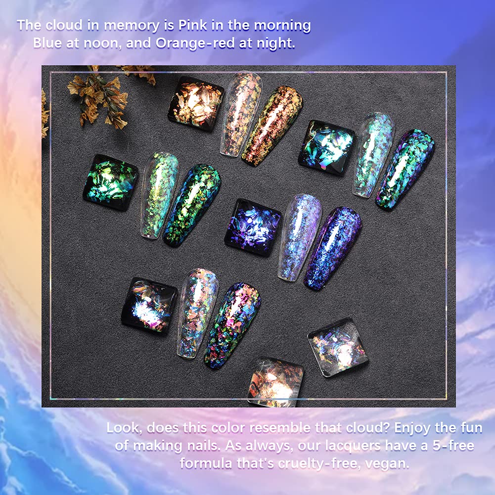 Born Pretty Nail Confetti Powder Chameleon Flakes Paillette Chrome Nail Powder Irregular Nail Art Glitter Sequins Flakes 5 Jars