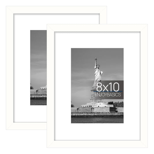 ENJOYBASICS 8x10 Picture Frame, Display Poster 5x7 with Mat or 8x10 Without Mat, Wall Gallery Photo Frames, White, 2 Pack