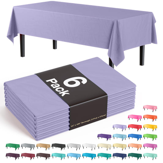 Exquisite 6-Pack Premium Plastic Tablecloth 54in. x 108in. Rectangle Plastic Table Cover - Lavender