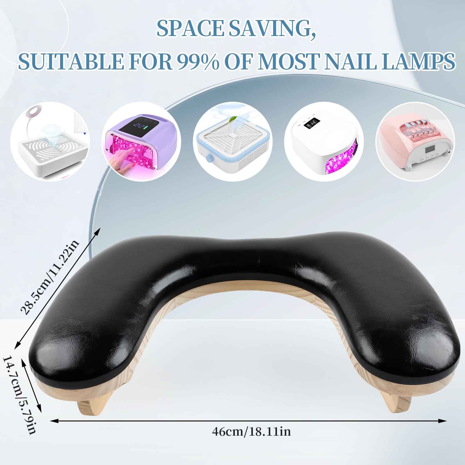 Arm Rest for Nails Tech, U-shaped Manicure Nail Arm Rest Stand with Detachable Brackets Microfiber PU Leather Nail Cushion Hand Rest Pillow for Nail Table Salon Manicure Arm Rest Cushion (black)