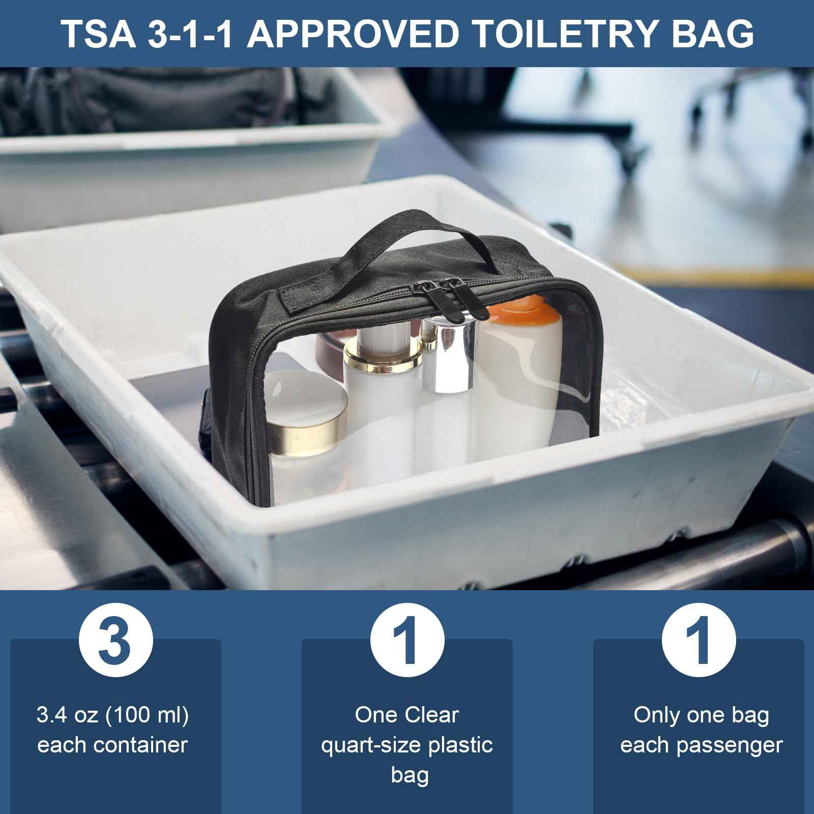 ANRUI TSA Approved Toiletry Bag, 5 Pcs TSA Clear Travel Bags With Handle Strap, Makeup Bag for Liquids, Toiletries, Cosmetics, Gifts for Women and Men，Black