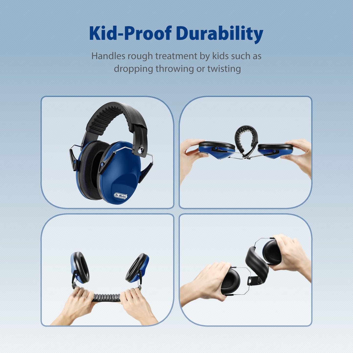 Dr.meter Ear Muffs for Noise Reduction: SNR27.4 Noise Cancelling Headphones for Kids with Adjustable Headband - Hearing Protection Ear Muffs for Football Game, Fireworks and Air Shows - Dark Blue