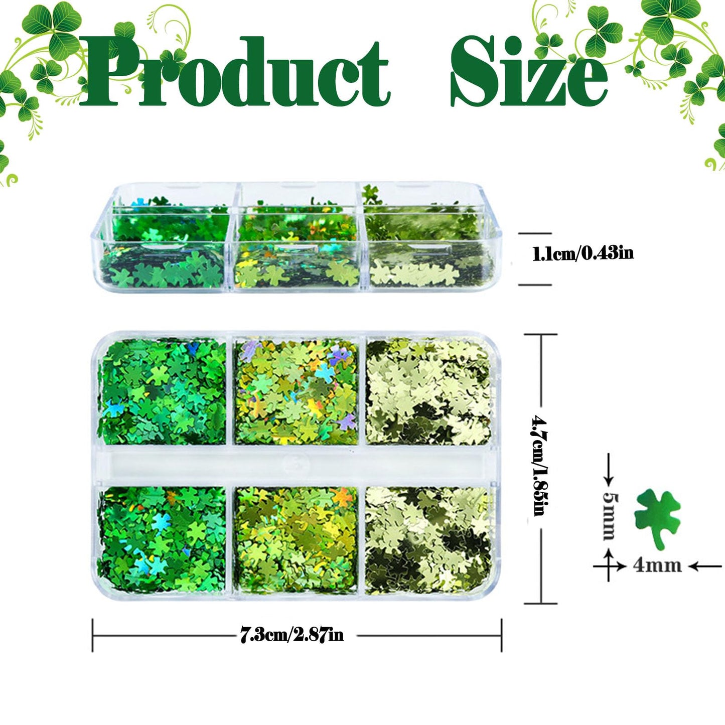 2 Boxes St. Patrick's Day Nail Art Glitters Sequins, Holographic Shamrock Nail Glitters Sequins Stars Heart Shape Designs for St. Patrick's Day Manicure Accessories(Green)