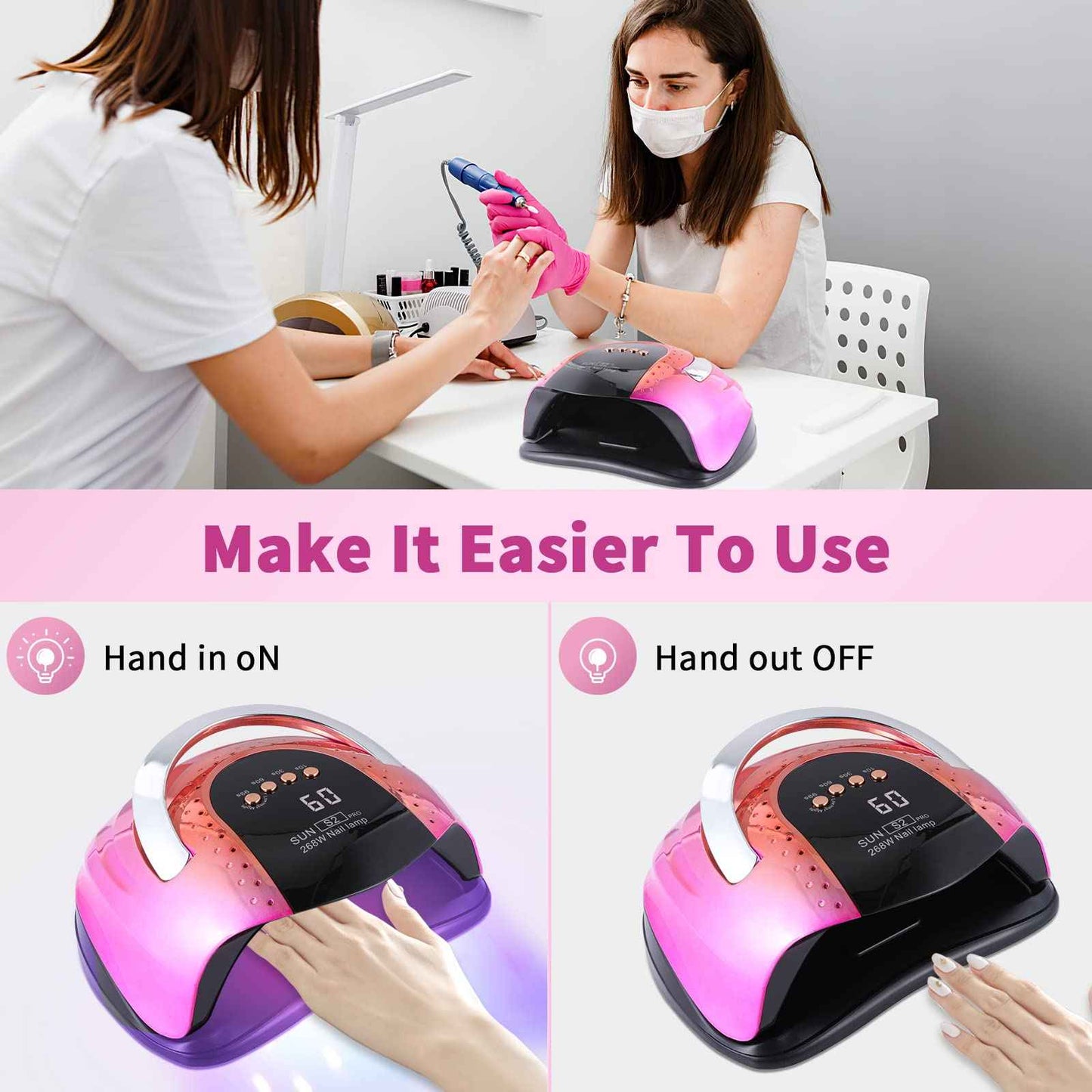 268 W UV LED Nail Lamp for Gel Polish with 4 Timer Settings and Professional Manicure Nail Dryer with Automatic Sensor