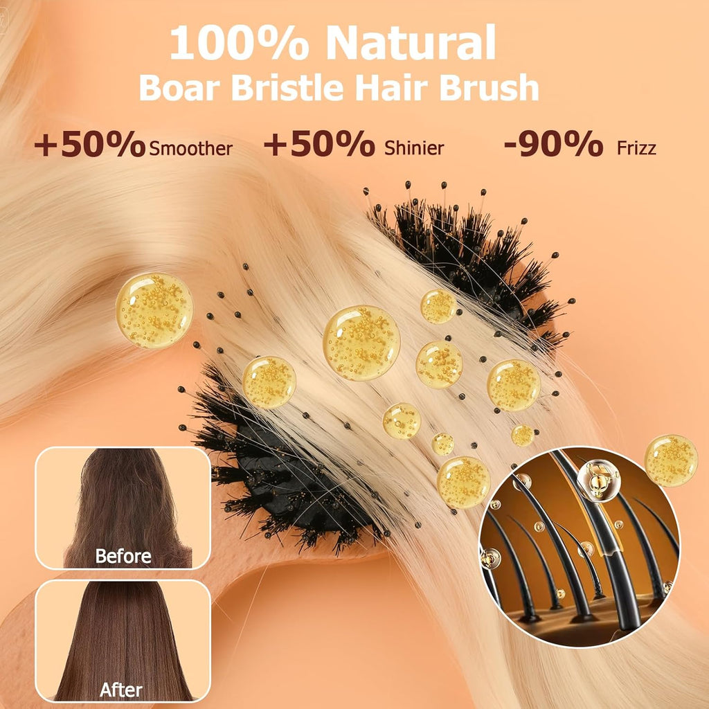 Mini Boar Bristle Hair Brush, Travel Size Boar Bristle HairBrush for Detangle Massage Add Shine - Perfect for Baby Kids Men Women, for Thick, Curly, Thin, Long, Short, Wet or Dry Hair