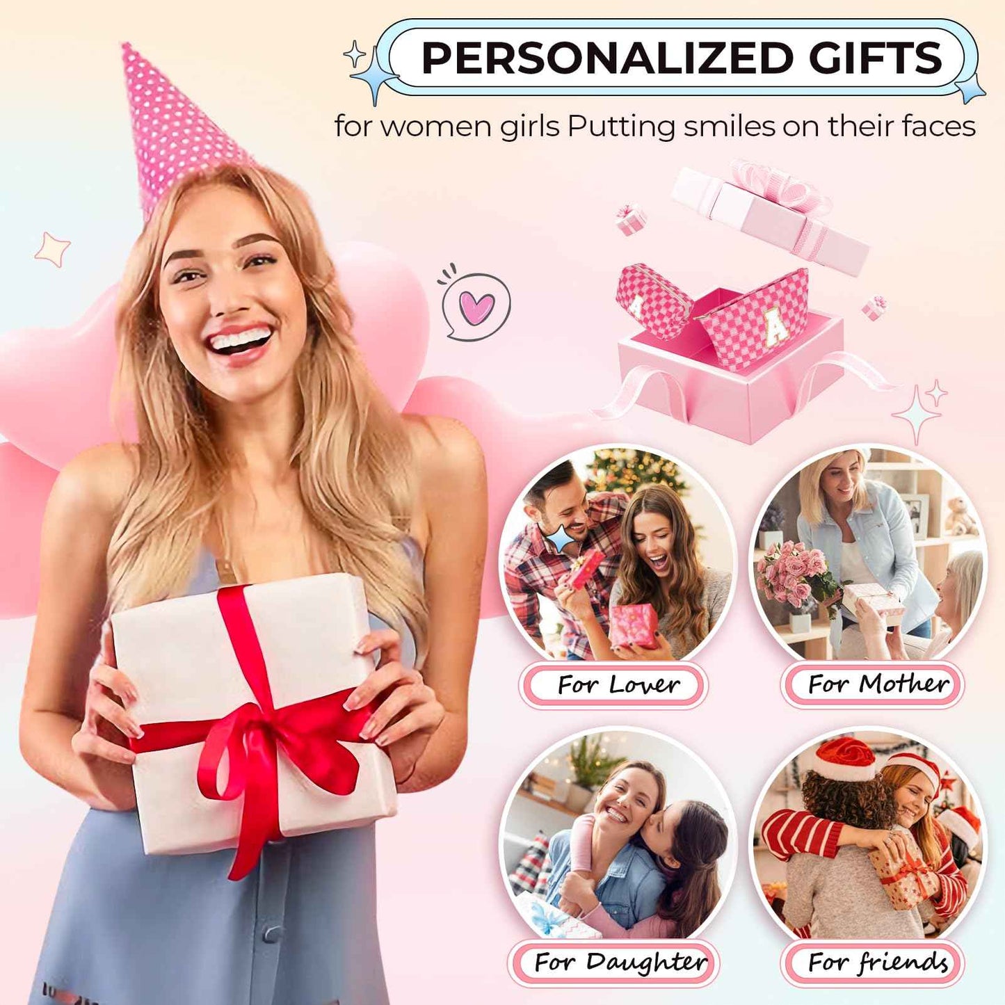 Silongder 2PCS Checkered Makeup Bag for Women Personalized Initial Letter Makeup Bag Travel Toiletry Bag Organizer Cute Makeup Brushes Storage Bag Mother's Day Birthday Gift for Women (Black S)