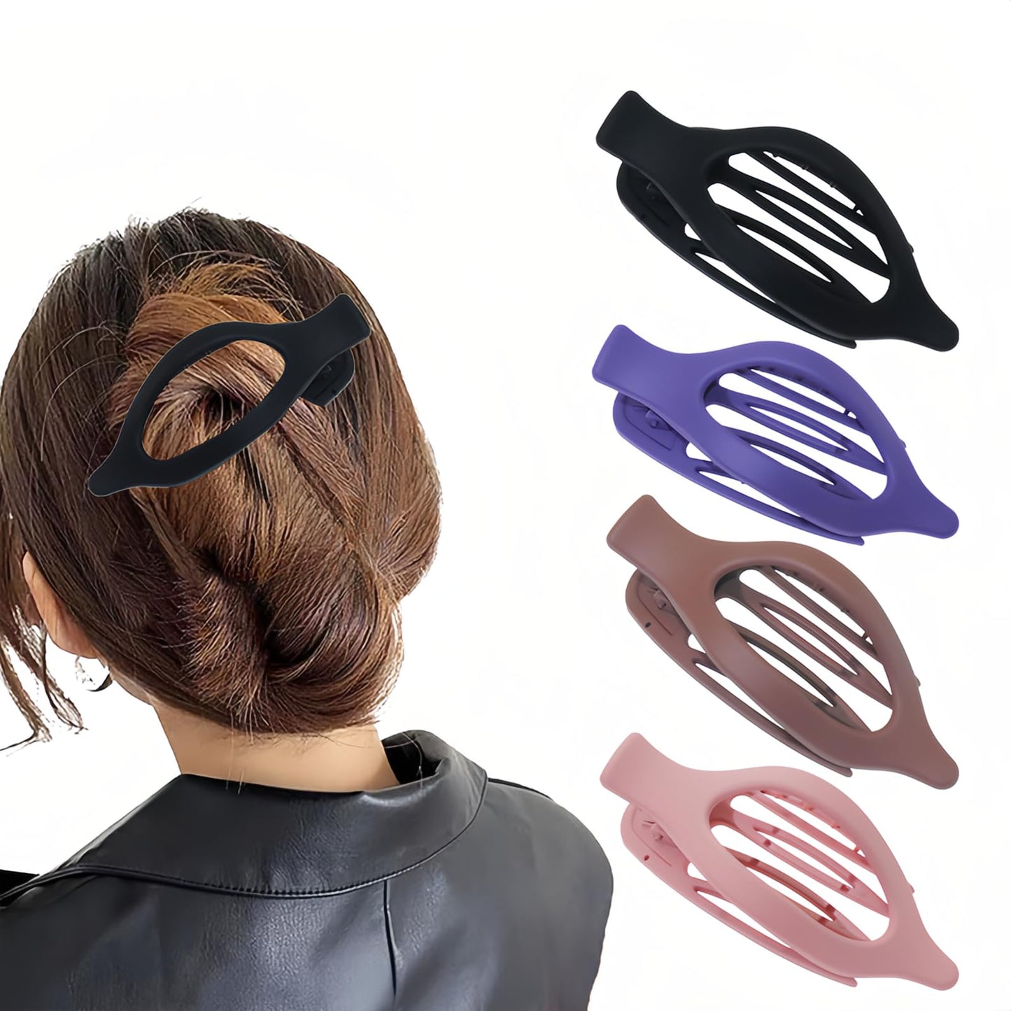 4 pcs of hair clip Female girl's curved claw hair clip Flat hair clip, sturdy duck Bill hair clip Girl's hair accessory 4.7 in (Black, dark blue, brown, pink)