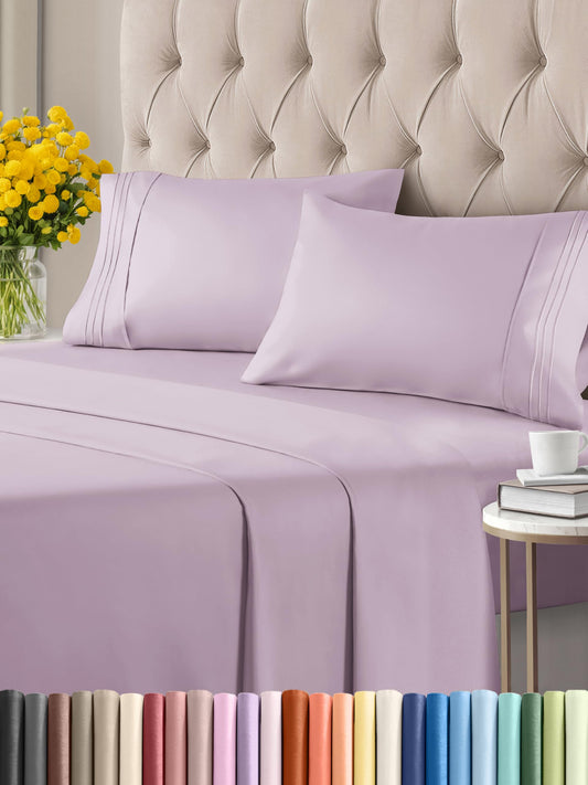 Twin 4 Piece Sheet Set - Breathable & Cooling Bed Sheets - Hotel Luxury Bed Sheets for Women, Men, Kids & Teens - Bedding w/ Deep Pockets & Easy Fit - Soft & Wrinkle Free - Twin Light Lavender Sheets