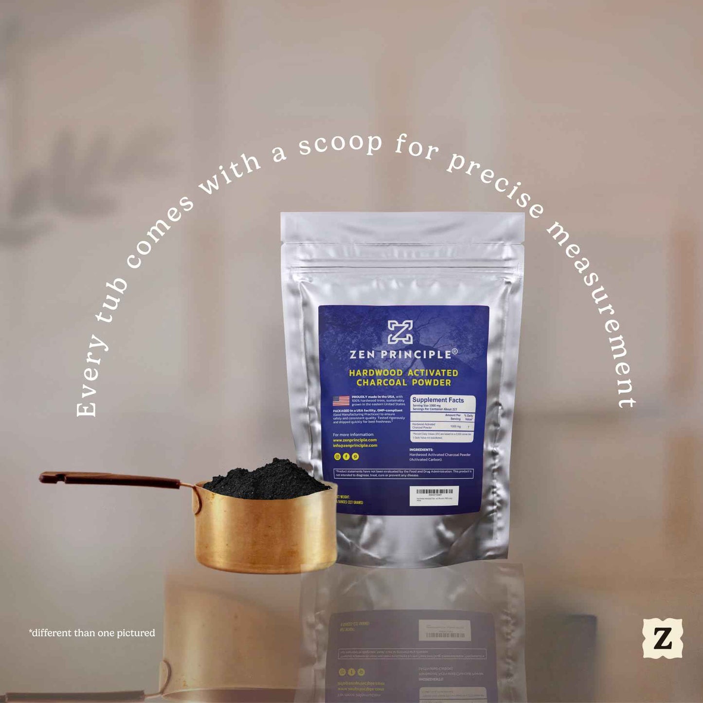 Zen Principle Hardwood Activated Charcoal Powder 100 Percent from USA Trees. All Natural. Whitens Teeth, Rejuvenates Skin and Hair, Supports Better Digestion, 40 Oz