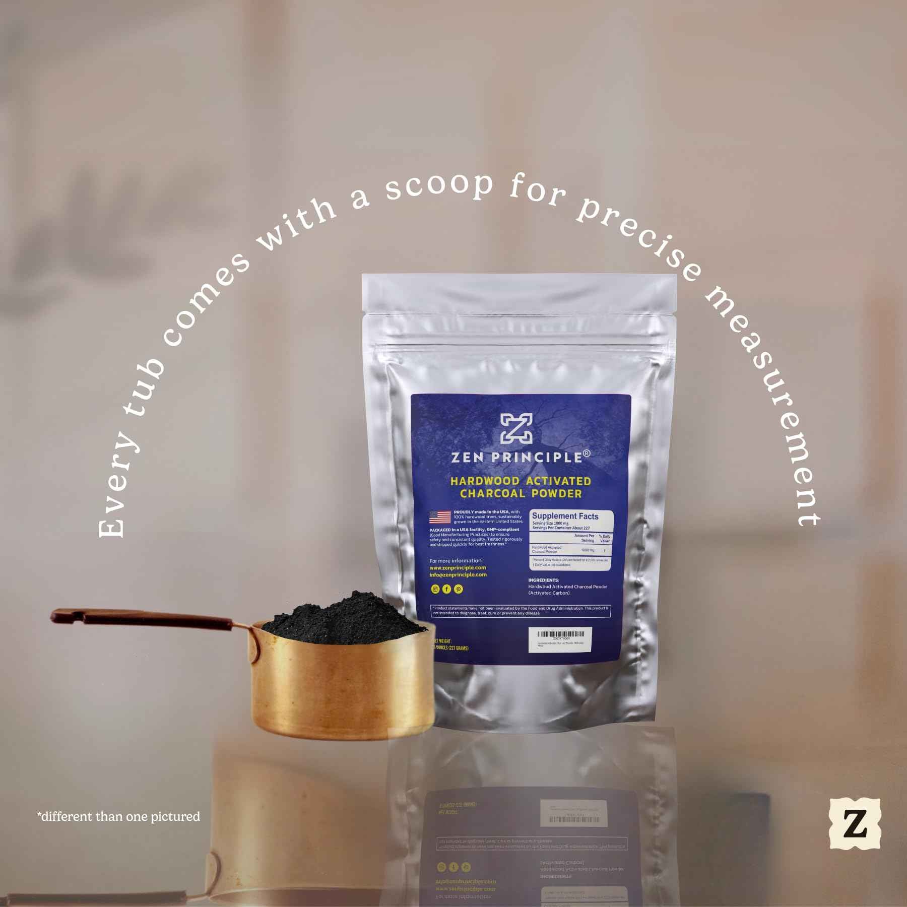 Zen Principle Hardwood Activated Charcoal Powder 100 Percent from USA Trees. All Natural. Whitens Teeth, Rejuvenates Skin and Hair, Supports Better Digestion, 40 Oz