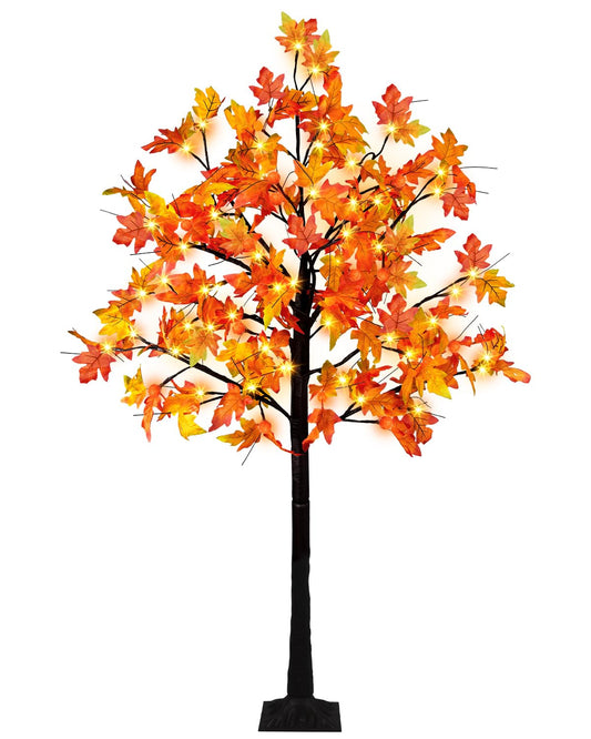 Ruidazon 6FT Fall Lighted Maple Trees with 96 Led Lights 24 Cute Pumpkins Fake Fall Light Up Tree Large Artificial Autumn Maple Trees for Indoor Outdoor Thanksgiving Christmas Decor