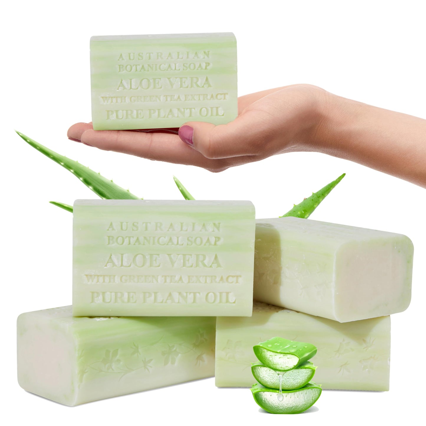 Australian Botanical Soap, Aloe Vera with Green Tea Extract 6.6 oz. (187 g) Soap Bars | Natural Soap Base | All Skin Types | Women & Men | Shea Butter Enriched Bar Soap - Pack of 4