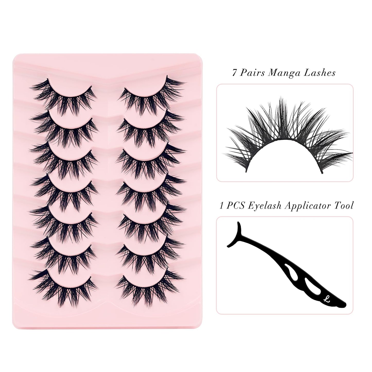 LANKIZ Manga Lashes Natural Look Anime Lashes False Eyelashes Lash Clusters Korean Japanese Makeup Asian Cosplay Fake Eyelashes Mink Wispy Fluffy Cluster Lashes 7 Pairs(Manga-12)