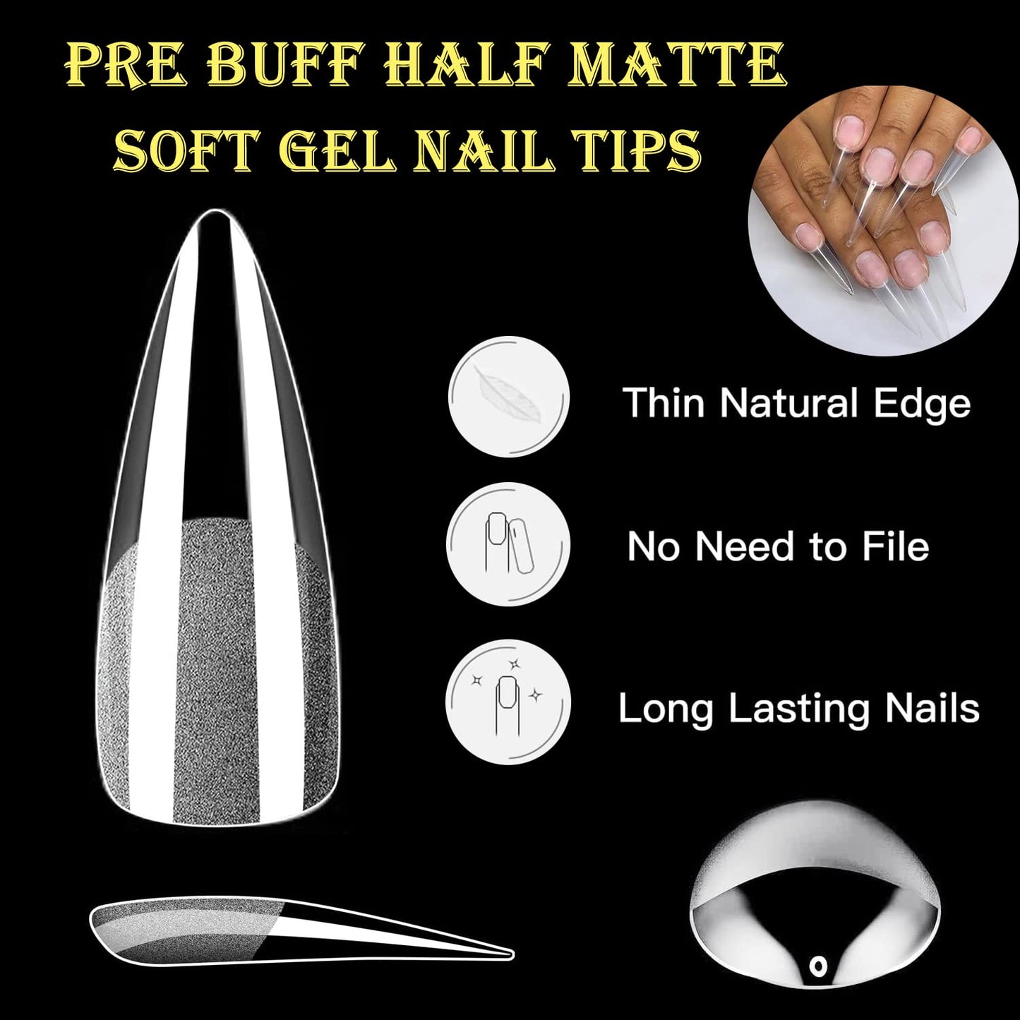 Stiletto Nail Tips,120pcs Stiletto Soft Gel x Fake Nail Tips Press on Nails Pre-shape Stiletto Nails Tips for Full Cover Acrylic Stiletto Nails French False Nails,Half Matte Fake Gelly Tips,12 Sizes