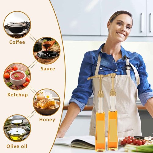 8Pcs Coffee Syrup Pump for 750ml Syrup Bottle Reusable Pump Bottle Dispenser No Dripping Pressed Coffee Syrup Pump Dispenser with 2 Spoons Gold Pump Dispenser Replacement for Tea Coffee