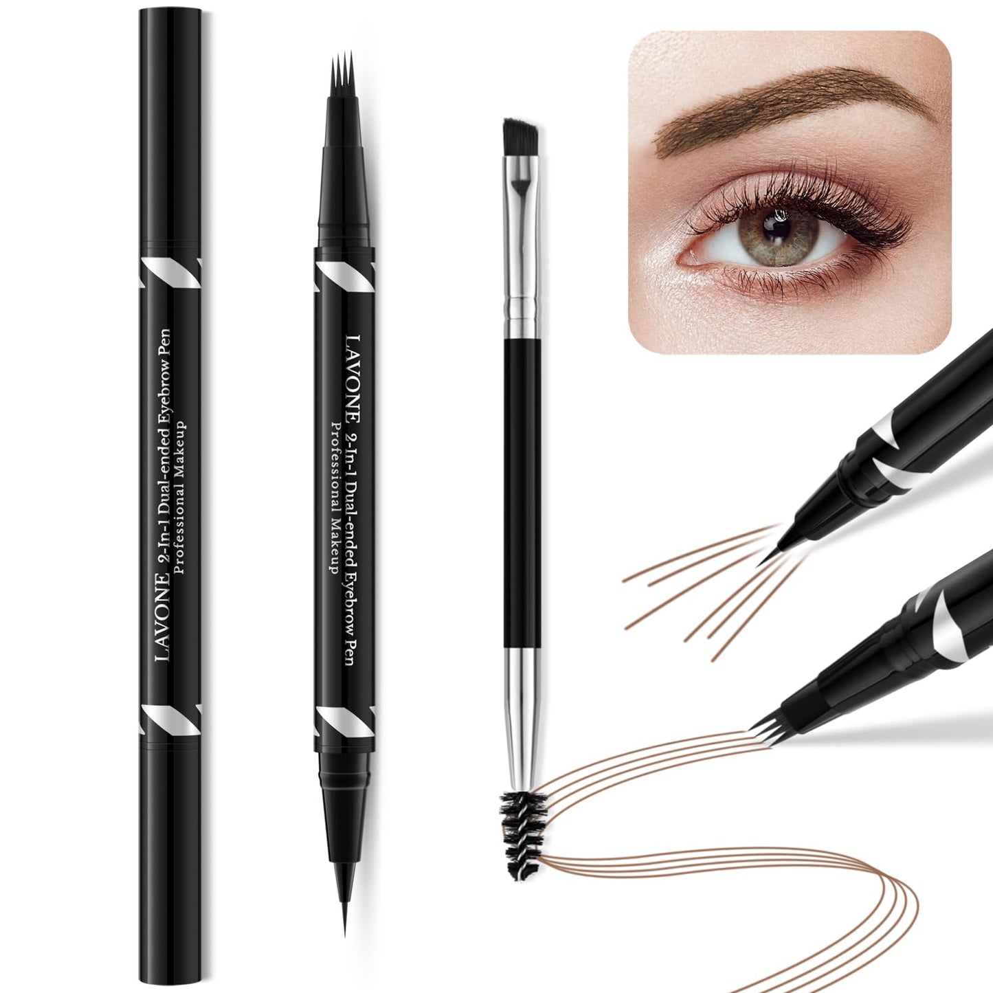 LAVONE Eyebrow Pen,2-IN-1 Dual-ended Waterproof Eyebrow Pencil,with 4 Tip Microblading Eyebrow Pen and Ultra-Precise Brow Pencil,Dual-ended Eyebrow Brush,Eyebrows Makeup for Natural Looking-Soft Brown